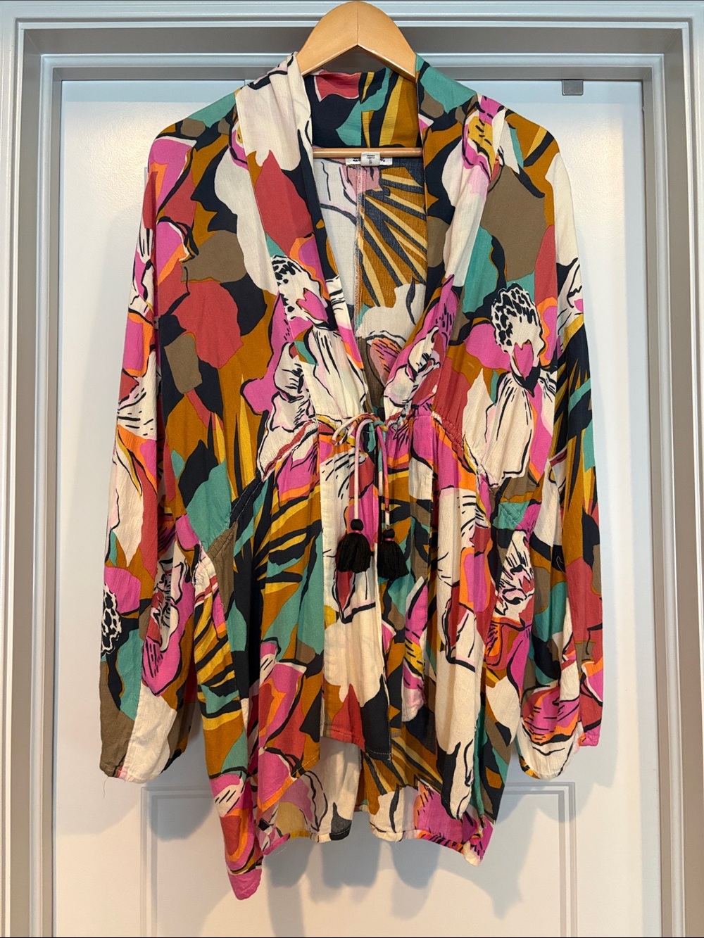 Billabong Multicolor Floral Tie-Front Tunic, Swim Cover-Up
